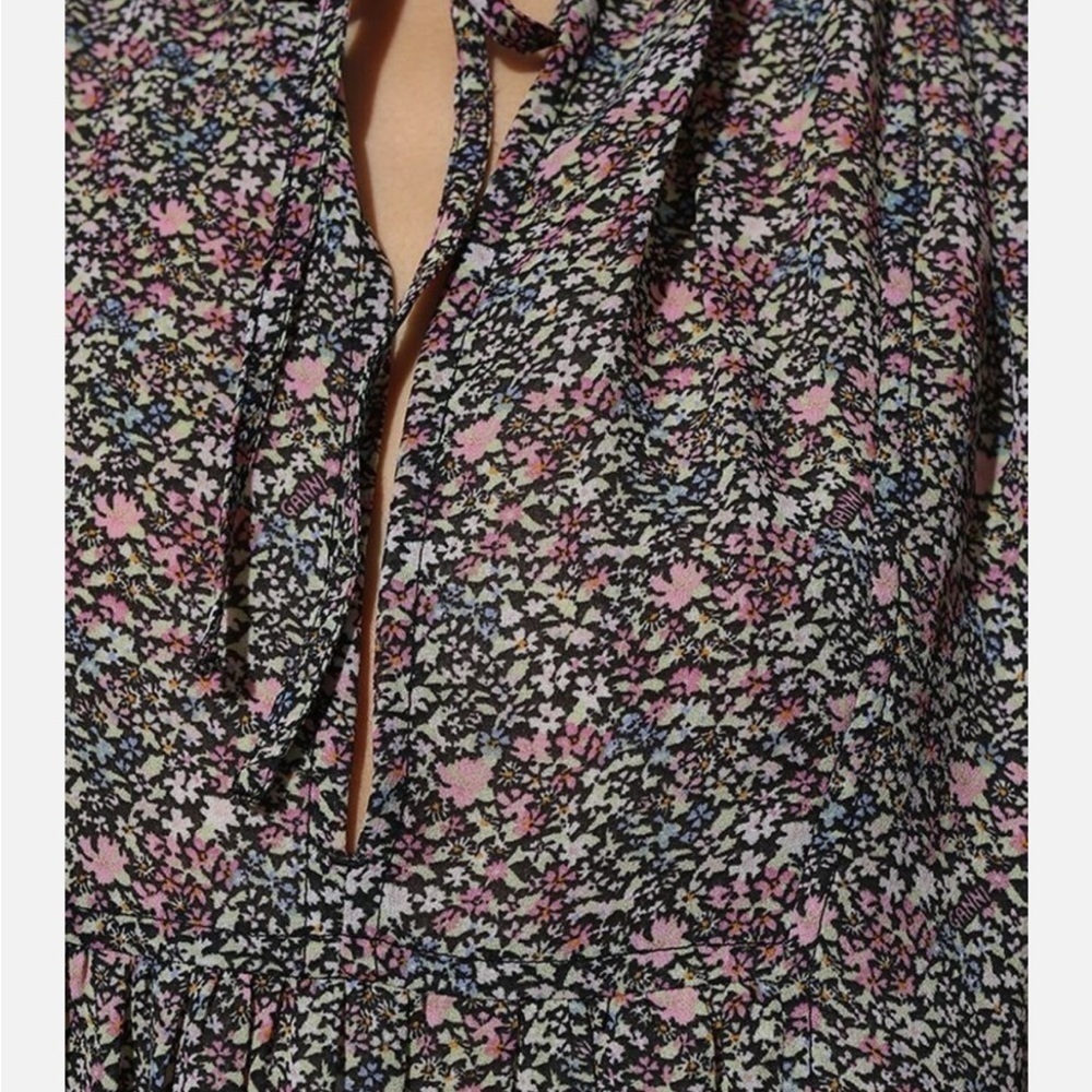 GANNI Ruffled Crepe Floral Print Midi Dress in Moonlight Mauve Size 36 / US 4 - Picture 15 of 16